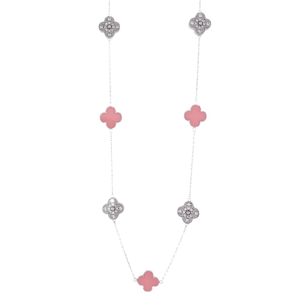 NP6038 Salmon and CZ Clovers Necklace 18in - Selah925.com