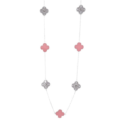 NP6038 Salmon and CZ Clovers Necklace 18in - Selah925.com