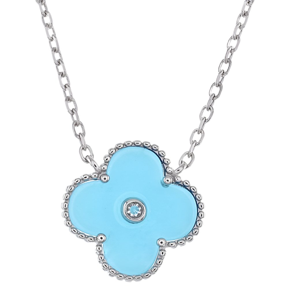 NP6043 Aquamarine Clover 18in Necklace with 15mm Pendant - Selah925.com