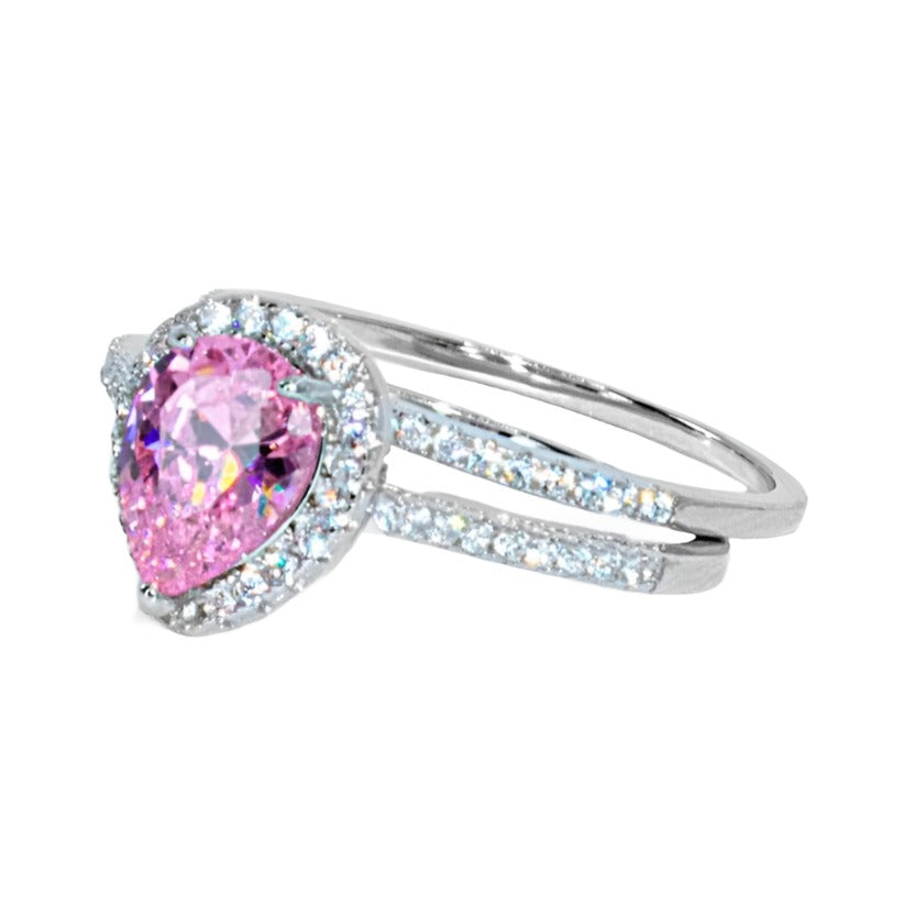 R1001 Pink CZ Drop Engagement Ring - Selah 925