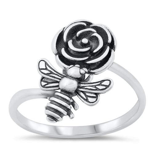 R1093 Bee &amp; Flower Ring - Selah925.com