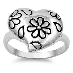 R1127 Flower &amp; Leaves Inside Heart Ring - Selah925.com