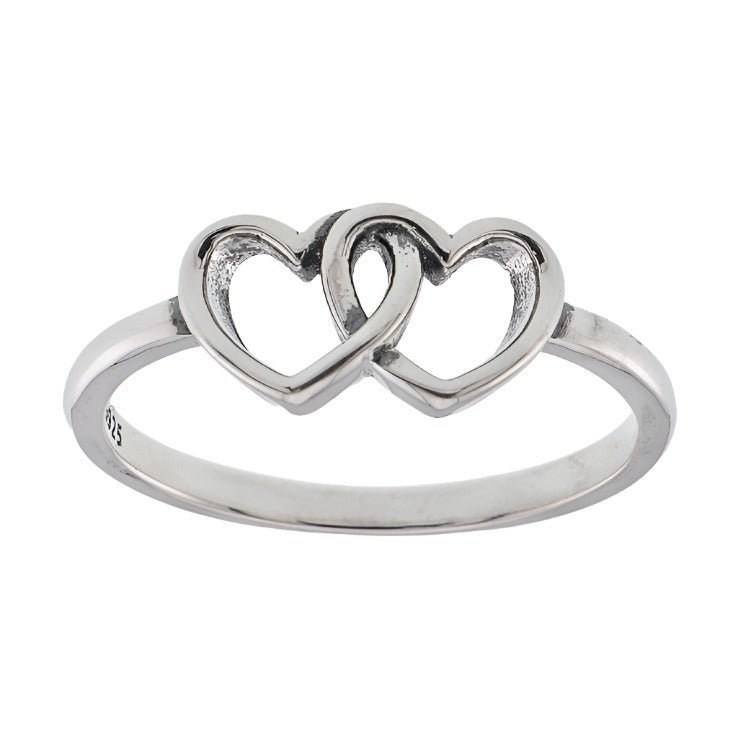 R2044 Double Heart Rhodium Ring - Selah925.com