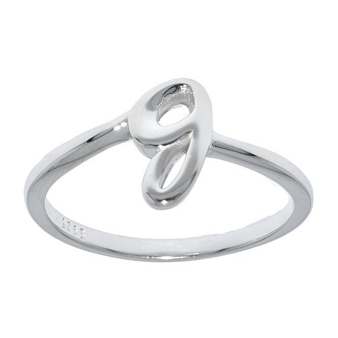 R2047 Rhodium Plated Letter G Ring - Selah925.com