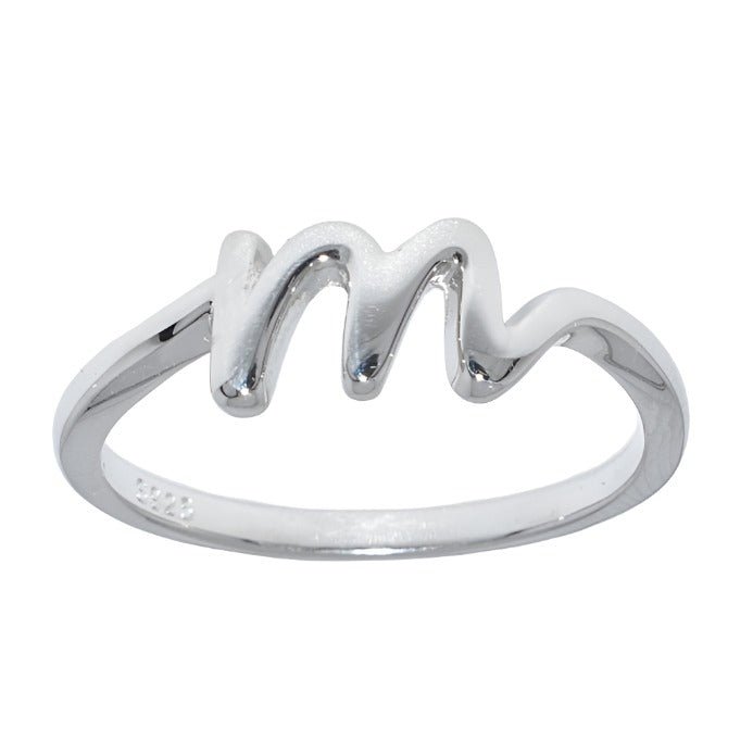 R2047 Rhodium Plated Letter M Ring - Selah925.com