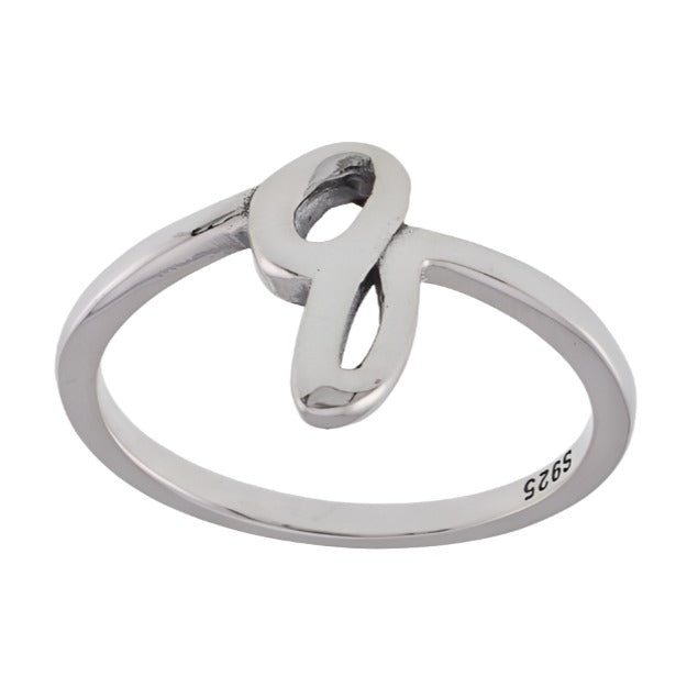 R2047 Rhodium Plated Letter Q Ring - Selah925.com