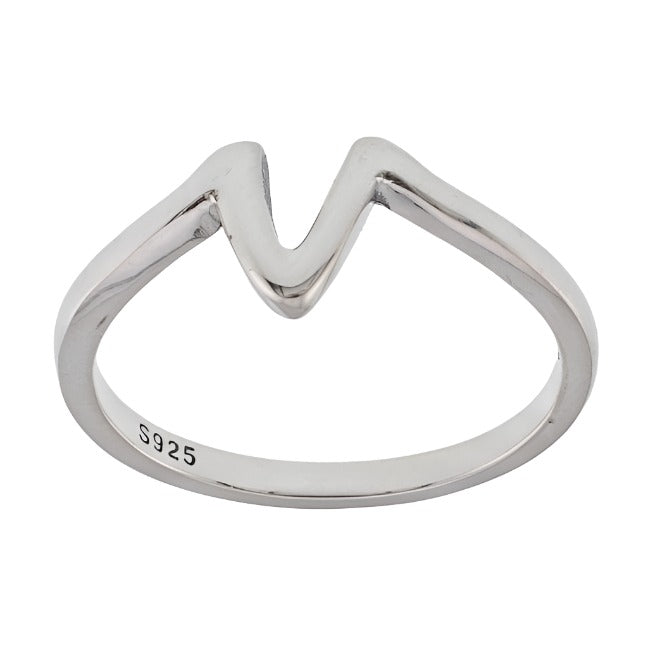 R2047 Rhodium Plated Letter V Ring - Selah925.com