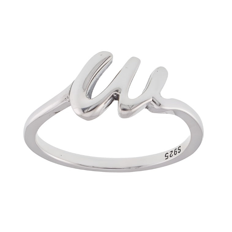 R2047 Rhodium Plated Letter W Ring - Selah925.com