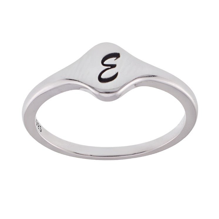 R2048 Rhodium Letter E Ring - Selah925.com