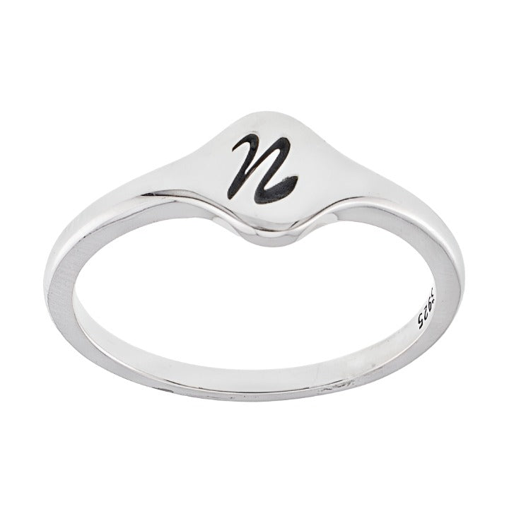 R2048 Rhodium Letter N Ring - Selah925.com