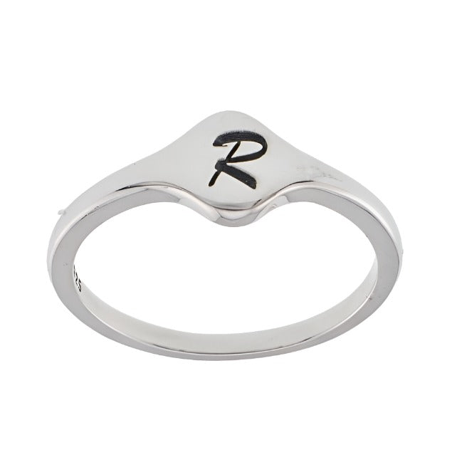 R2048 Rhodium Letter R Ring - Selah925.com