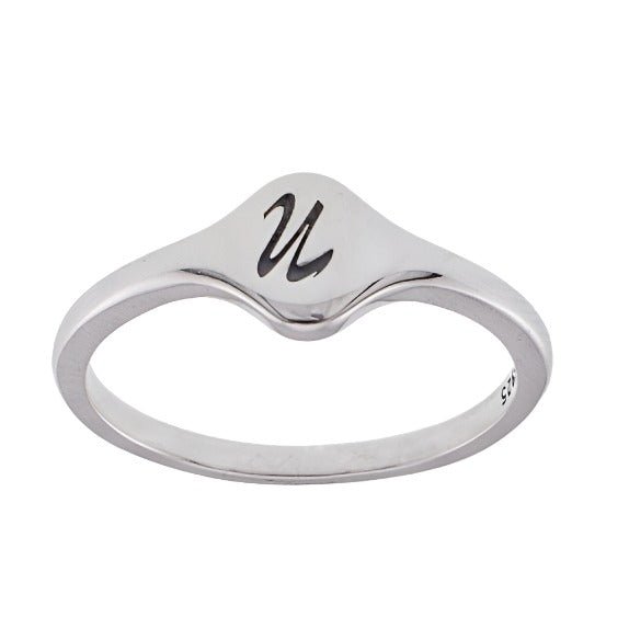 R2048 Rhodium Letter U Ring - Selah925.com