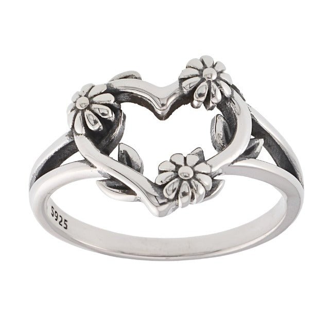 R2054 Heart &amp; Flower Ring - Selah925.com