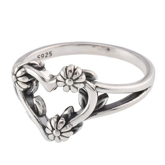 R2054 Heart &amp; Flower Ring - Selah925.com