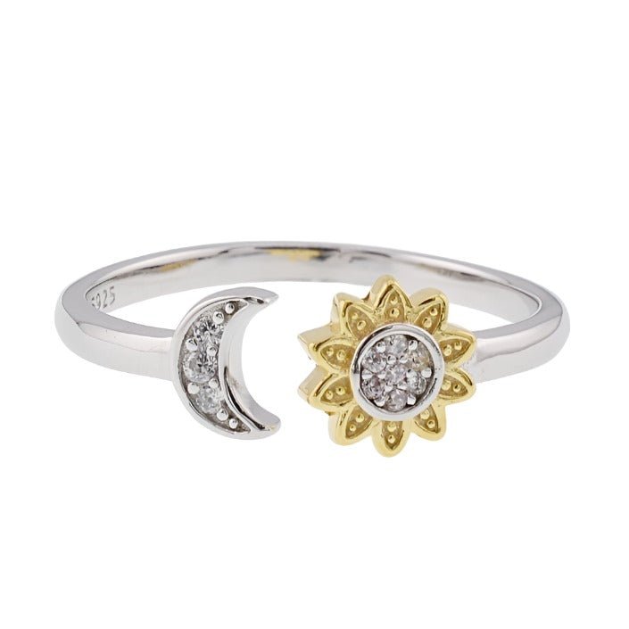 R2078r Sun &amp; Flower Rhodium Ring - Selah925.com