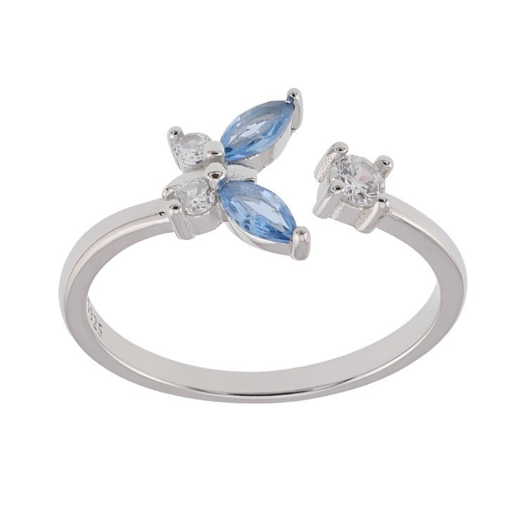 R2081r Blue Butterfly Rhodium Ring - Selah925.com