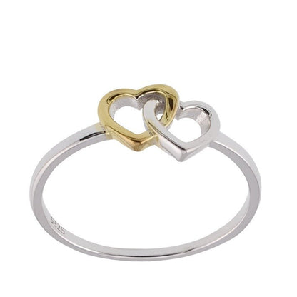 R2083r Silver and Gold Plated Heart Rhodium Ring - Selah925.com