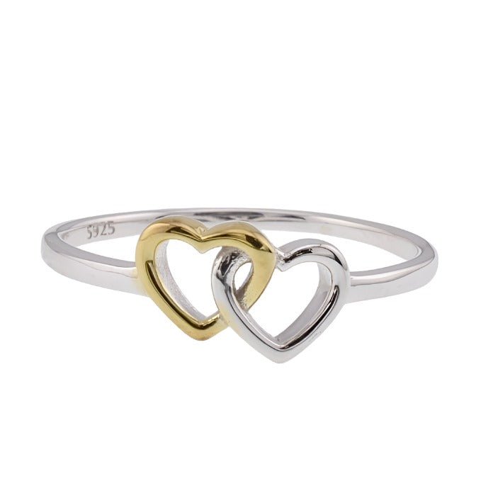 R2083r Silver and Gold Plated Heart Rhodium Ring - Selah925.com