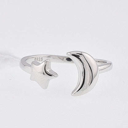 R2085r Star and Moon Rhodium Ring - Selah925.com