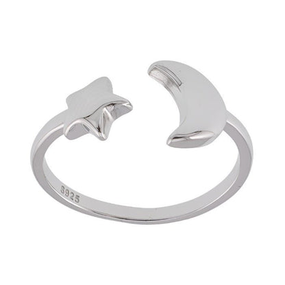 R2085r Star and Moon Rhodium Ring - Selah925.com