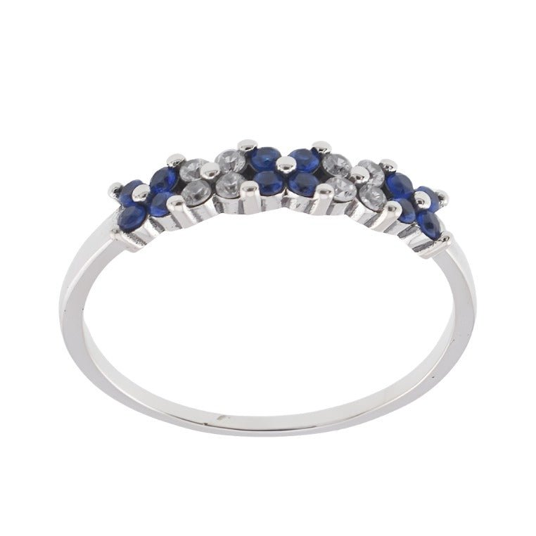 R2087 White and Blue Flowers Ring - Selah925.com