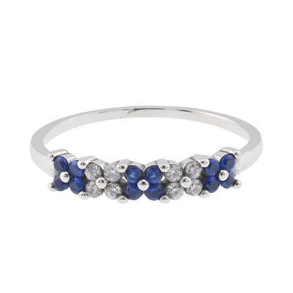 R2087 White and Blue Flowers Ring - Selah925.com