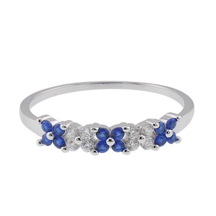 R2087r White and Blue Flowers Rhodium Ring - Selah925.com