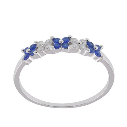 R2087r White and Blue Flowers Rhodium Ring - Selah925.com