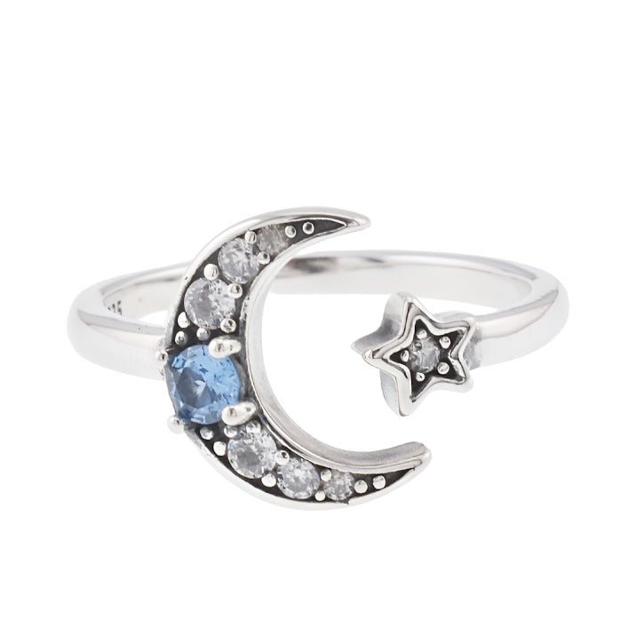 R2090 Blue Cz Moon &amp; star Ring - Selah925.com