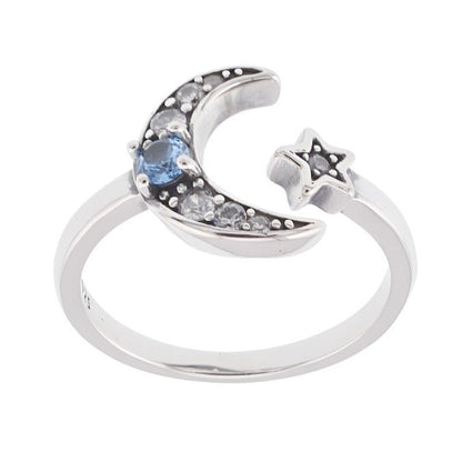 R2090 Blue Cz Moon &amp; star Ring - Selah925.com