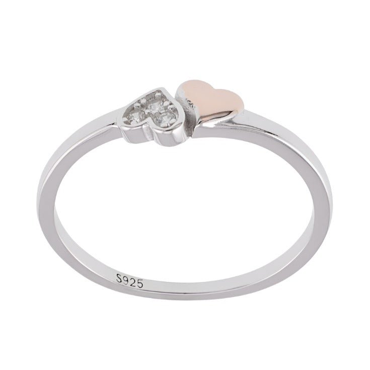 R2091 Up and Down CZ &amp; Gold Plated Hearts Ring - Selah925.com