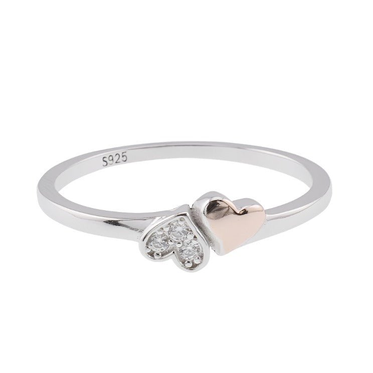 R2091 Up and Down CZ &amp; Gold Plated Hearts Ring - Selah925.com