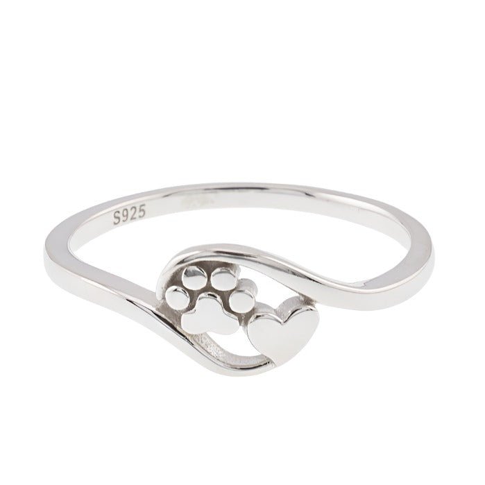 R2093r Paw &amp; Heart Rhodium Ring - Selah925.com