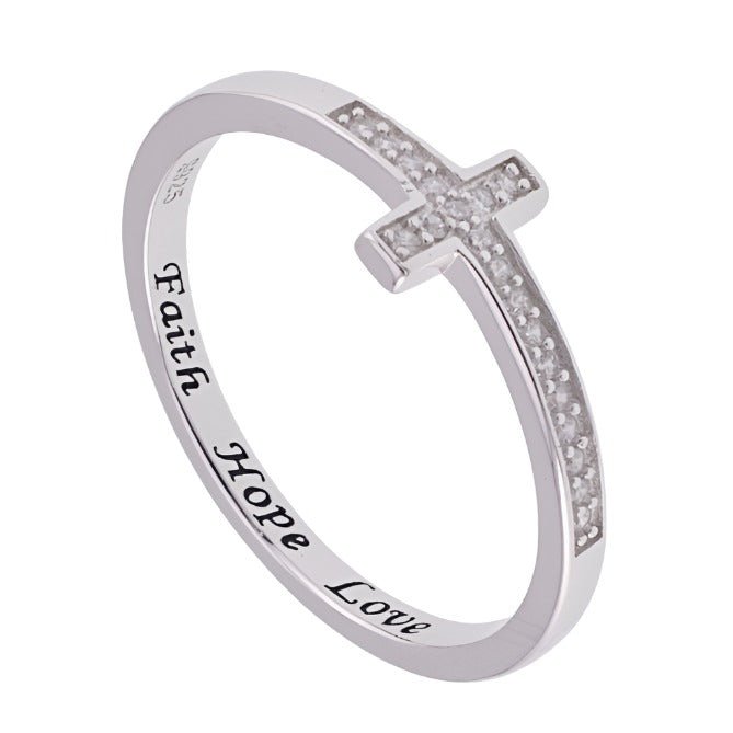 R2097r Faith Hope Cross Rhodium Ring - Selah925.com