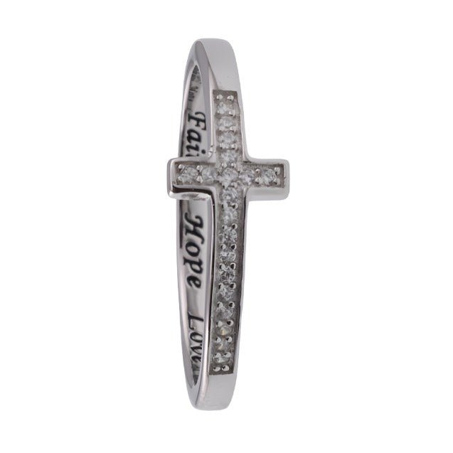 R2097r Faith Hope Cross Rhodium Ring - Selah925.com