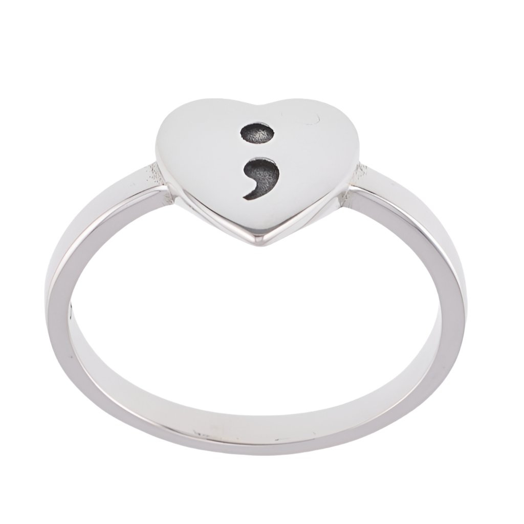 R2100 Semicolon Symbol Heart Ring - Selah925.com