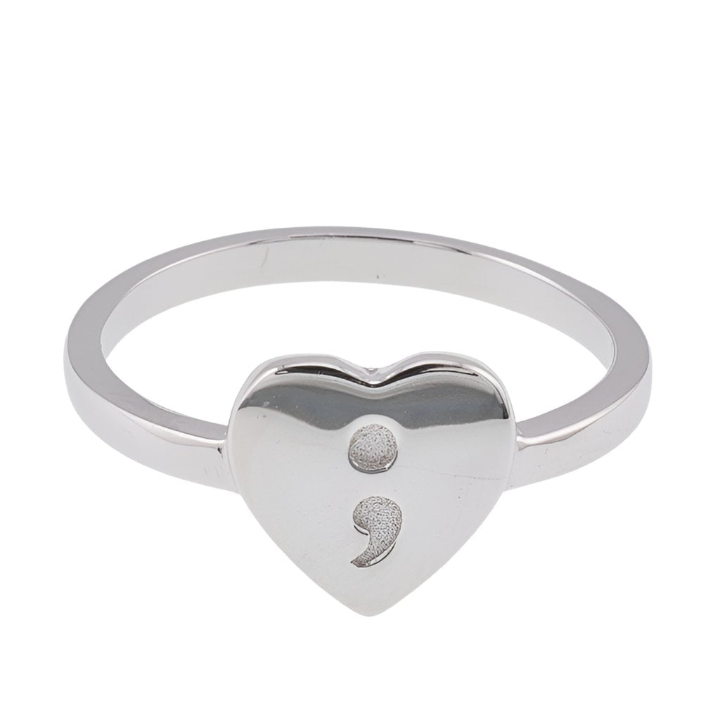 R2100r Semicolon Symbol Heart Rhodium Ring - Selah925.com