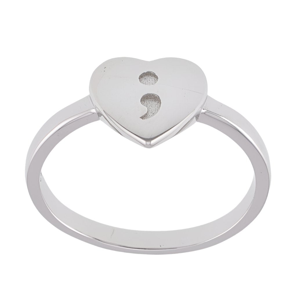 R2100r Semicolon Symbol Heart Rhodium Ring - Selah925.com