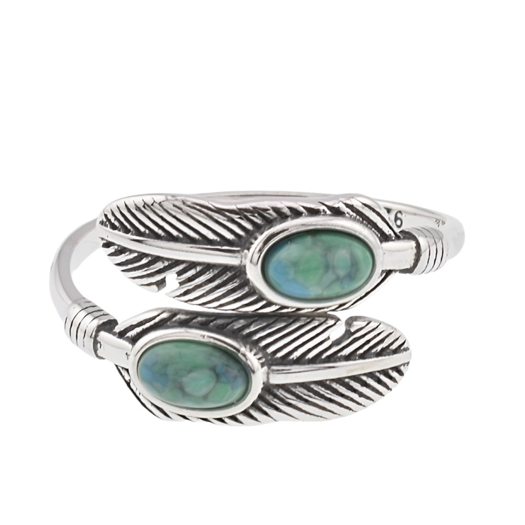 R2104 Turquoise Antique Feathers Ring - Selah925.com