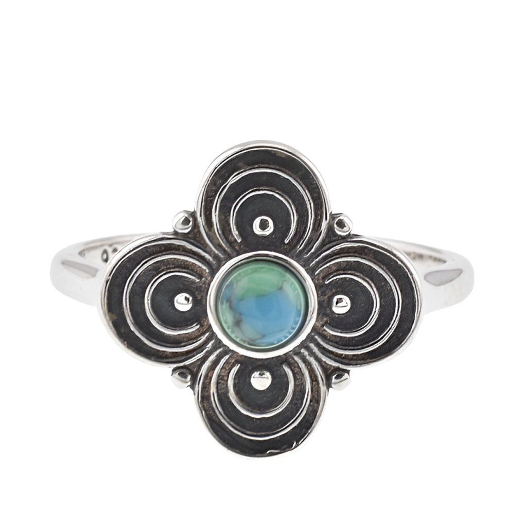 R2106 Turquoise Antique Trevol Ring - Selah925.com