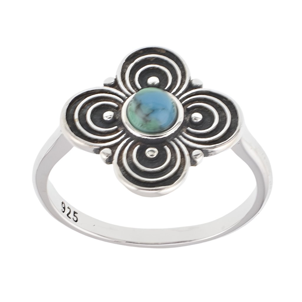 R2106 Turquoise Antique Trevol Ring - Selah925.com