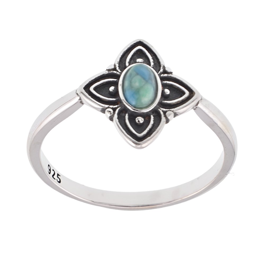 R2107 Turquoise Antique 4 Point Star Ring - Selah925.com