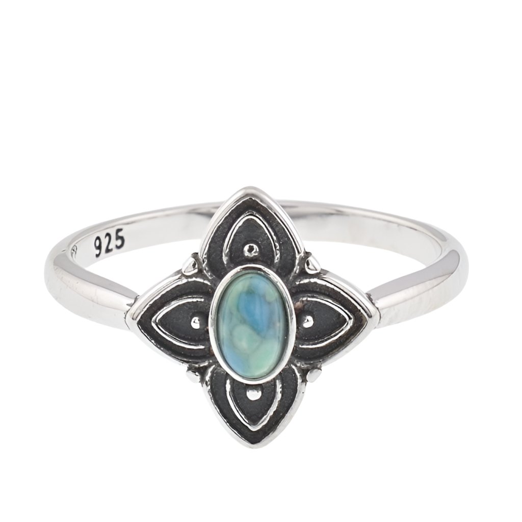 R2107 Turquoise Antique 4 Point Star Ring - Selah925.com