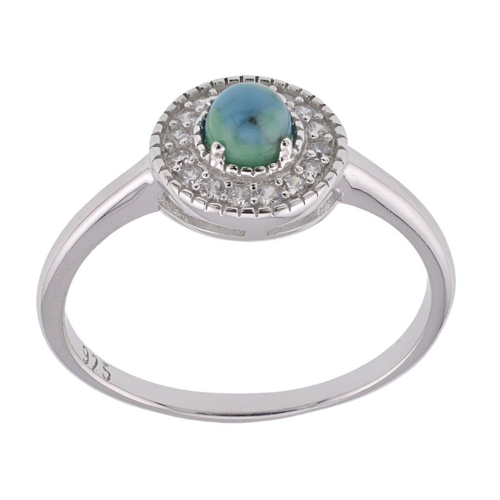 R2111 Round CZ &amp; Turquoise Ring - Selah925.com