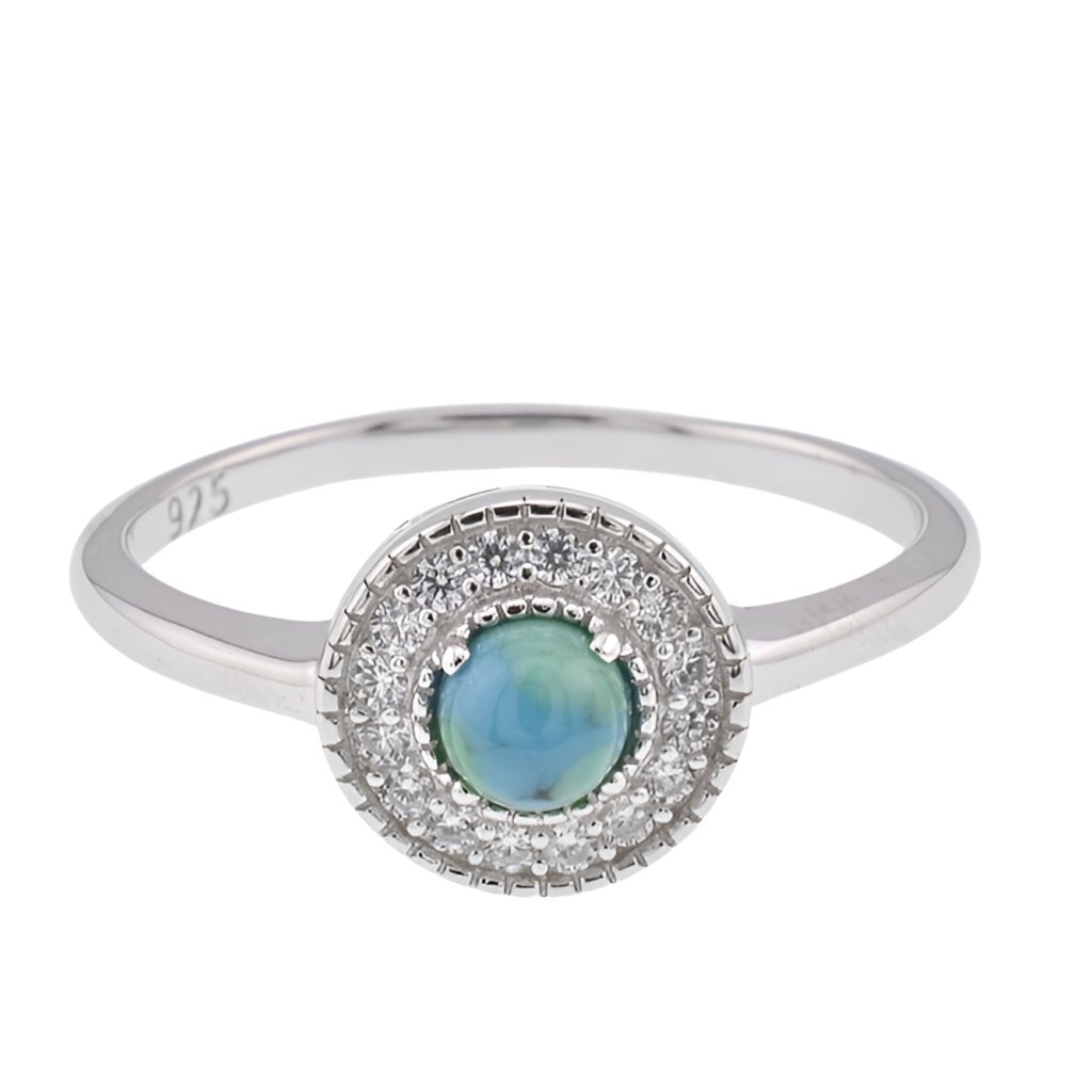 R2111 Round CZ &amp; Turquoise Ring - Selah925.com