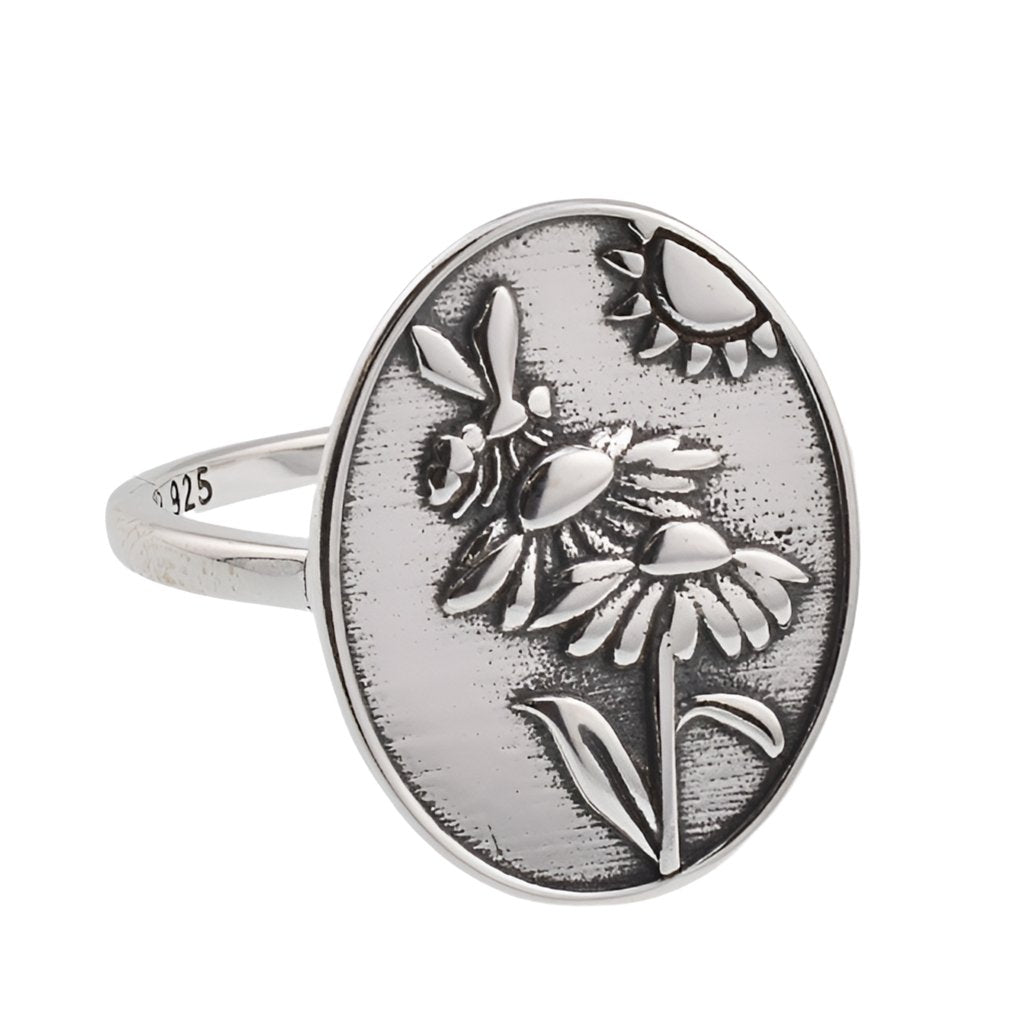 R2112 Dragonfly &amp; Flower Ring - Selah925.com