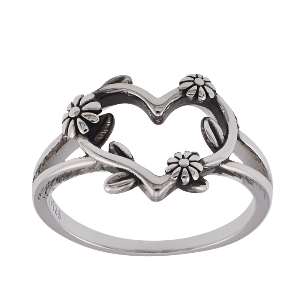 R2119 Heart &amp; Flower Ring - Selah925.com