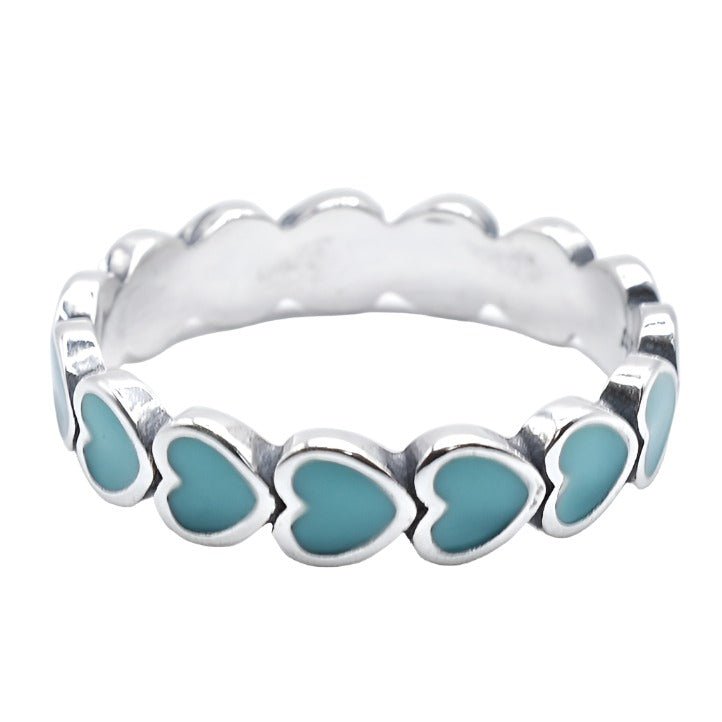 R4038 Turquoise Heart Band Ring - Selah925.com