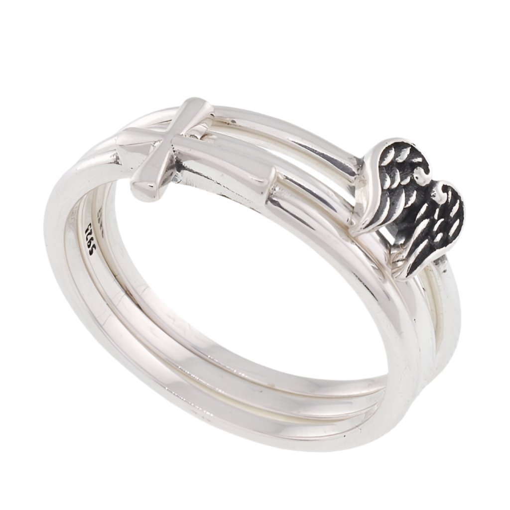 R5014 Angel Wing Cross Ring - Selah925.com