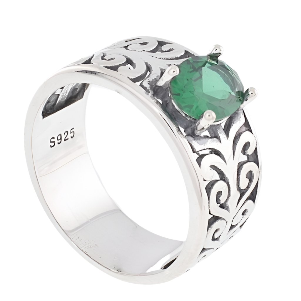 R5040 Green Gemstone Swirl Band - Selah925.com